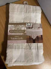 Winter Wonder Lane Fabric Tablecloth Cream/metallic Gold 52/70” New