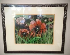 Flowers Painting Original Framed abstract Imaginational Impressionist Art Signed