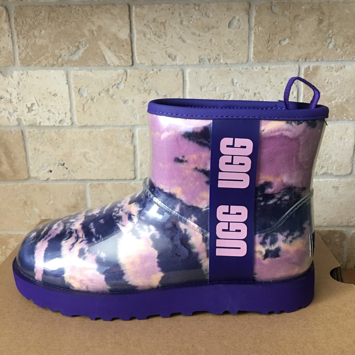 UGG CLASSIC CLEAR MINI TIE DYE VIOLET NIGHT WATERPROOF FUR BOOT