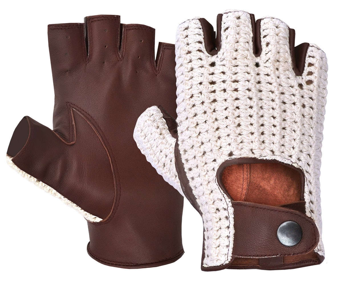 Gants De Conduite Homme En Véritable Cuir - Tricoté Main Au Crochet - Neufs Avec étiquettes
