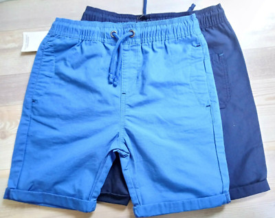 M&S Jungen reine Baumwolle blau & marineblau elastischer Bund CHINO SHORTS Alter 9-10 Jahre