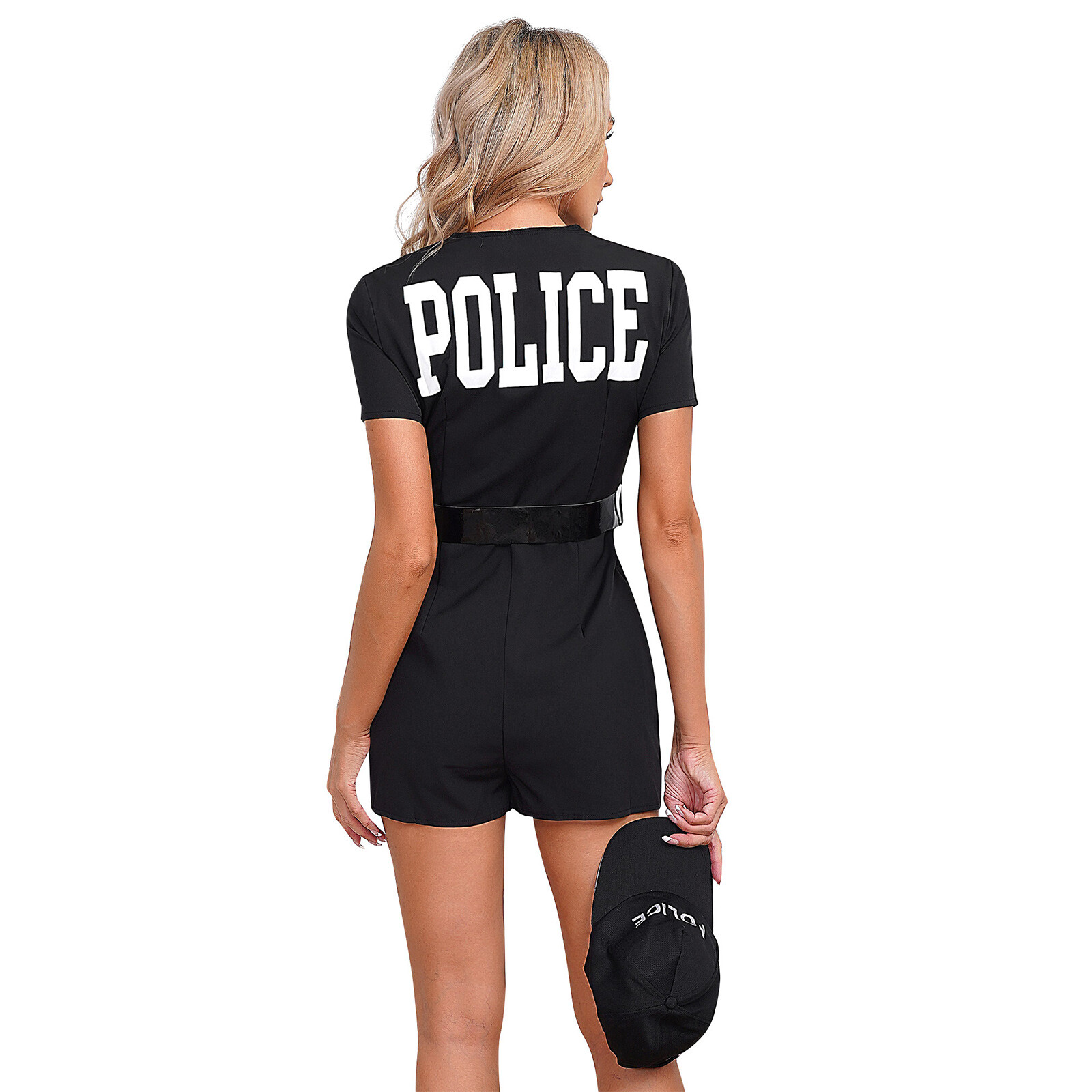 Produktbild von Aislor Polizei Kostüm Damen Halloween Polizistin Uniform Mit Mütze Handschnelle Cop Costume Komplettes Outfit Für Karneval Kostüm Party Schwarz A S