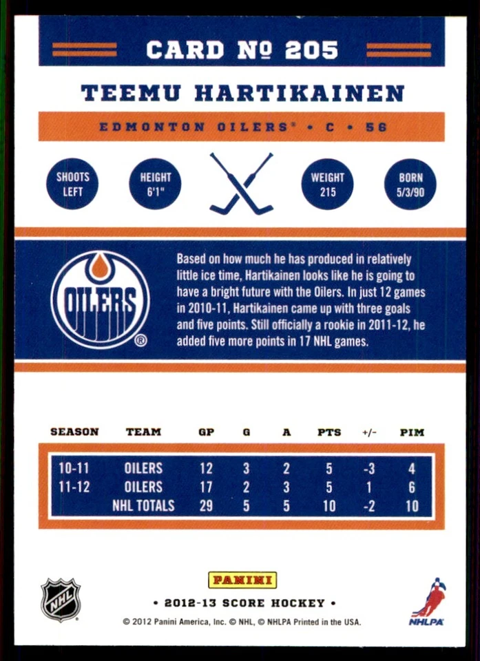 2012-13 Score Gold Rush Teemu Hartikainen Edmonton Oilers #205 - Image 2 of 2