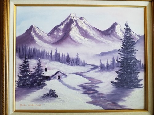 Original Signed Vintage Oil Painting On Canvas 20x16 framed 27x23x1.5" Mountains - Imagen 10 de 24