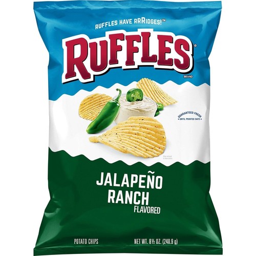 Ruffles Ridged Potato Chips, Jalapeno Ranch, 8 Ounce 1 Bag - Picture 1 of 4