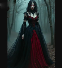 Fantasy Black And Red Gothic Wedding Dress Vampire Witch Elf Aesthetic Baroque