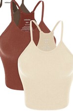 ODODOS Womens Crop 2-Pack Washed Seamless Rib-Knit Crop Tank Top XL/XXL New