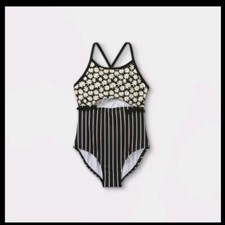 Art Class Girls Sleeveless Strap Front-Cut One Piece Swimsuit Black XS 4/5 NWT