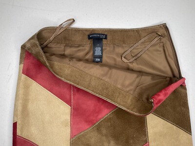 Mini Jupe Kenneth Cole En Daim Patchwork - Couleurs Marron Et Rouge - Taille 0/XS Neuve Avec étiquette