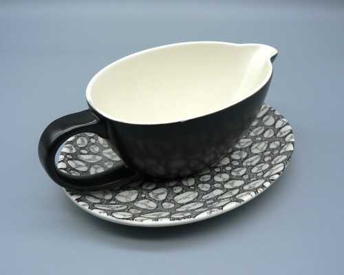 POOLE POTTERY BLACK PEBBLE SAUCEBOAT & STAND C106 MID-CENTURY GRAVY DISH OVAL A1 - Picture 9 of 19