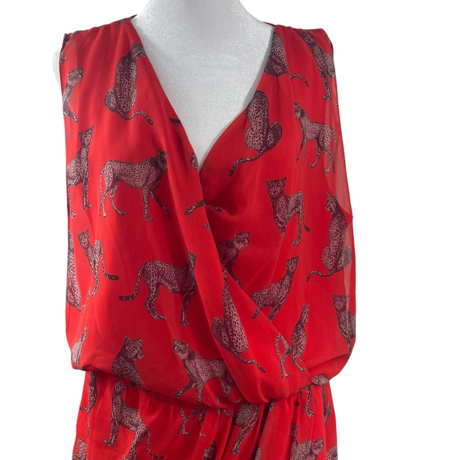 Abito Marciano rosso ghepardo finto avvolgente L senza maniche safari dimagrante San Valentino