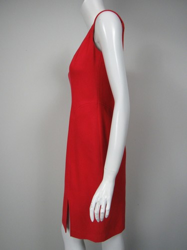 ESCADA Cherry Red Basketweave Cotton Scoop Neck Seam Detail Dress D 36 US 6 - Picture 3 of 5