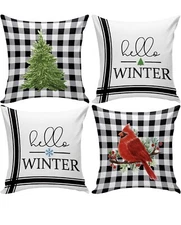 Set of 4 Christmas Holiday Throw Pillow Covers Decor 17"x17" NEW