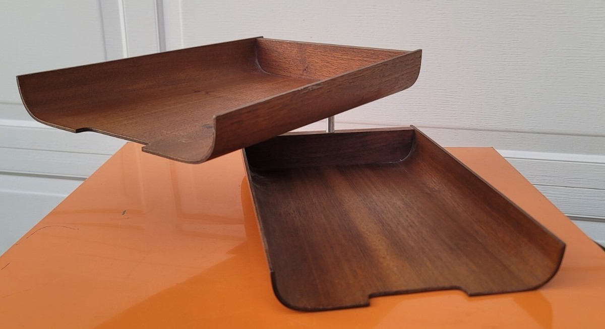 Mid-Century Modern Teak Letter 2 Trays Desk By Martin Aberg Servex