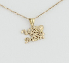 14k Yellow Gold We Love You Mom Heart Necklace 18" Chain