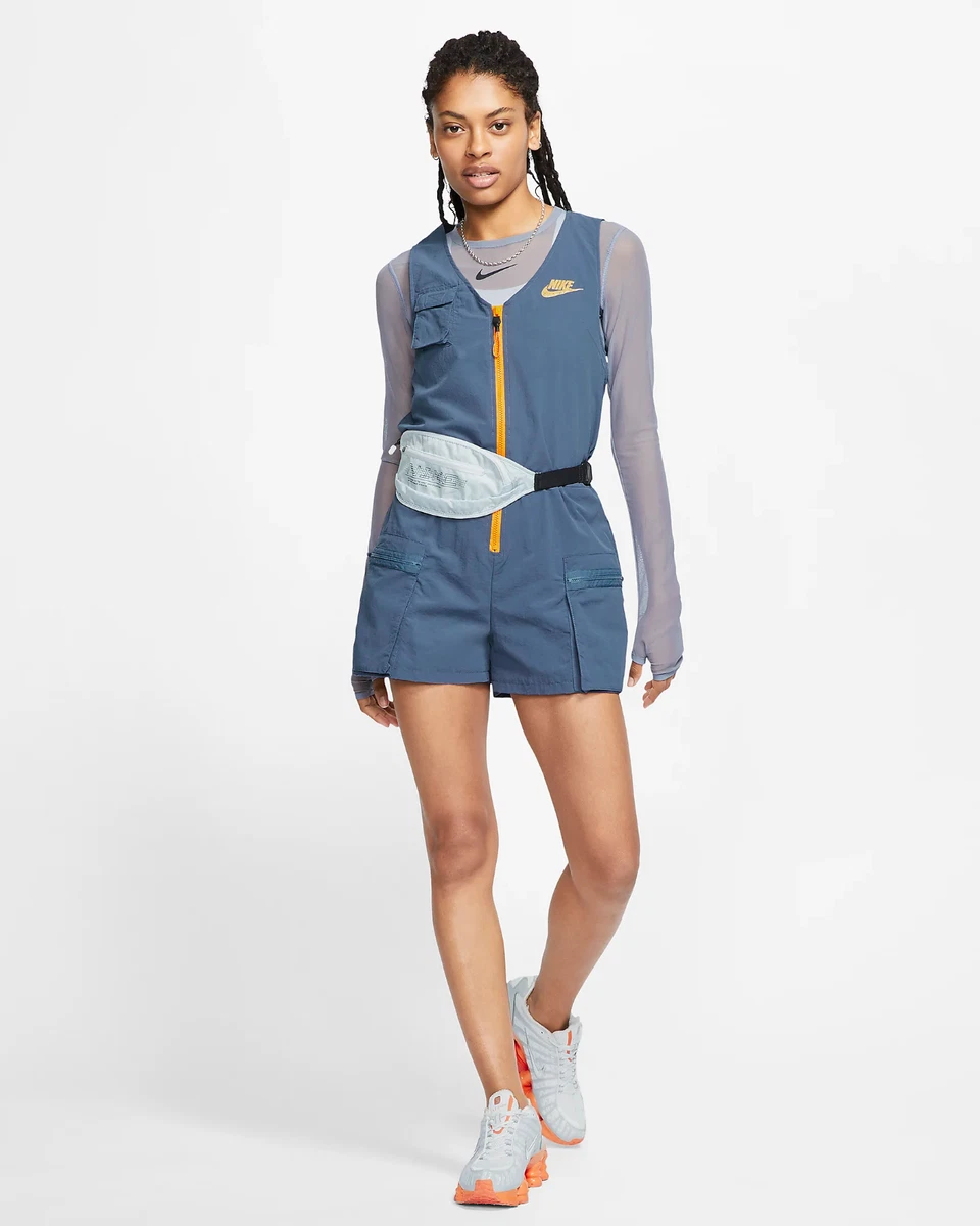 Women s Nike Sportswear Icon Clash Romper M Blue Orange Gym Casual Outdoor Rare