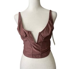 NWT Out From Under Womens Medium Crop Top Plunge Corset Underwire Mauve Blouse
