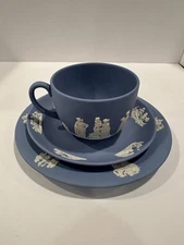 Vintage Wedgwood Jasperware Unglazed Cup With Saucer And Small Dessert Plate