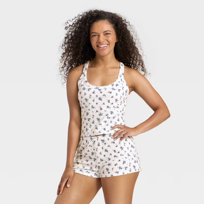 Women's Lace Trim Pajama Set - Colsie White/floral Amalfi Coast - Size XL