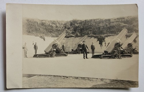 Photo Postcard 66th Coastal Artillery Corps Guns in Mortar Pit US Army Soldiers