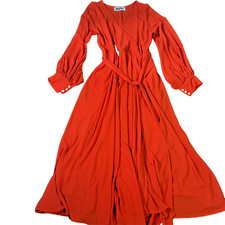Meghan Los Angeles Maxi Dress Sz XL Orange Boho Belted Lillypad Flowy Sundress
