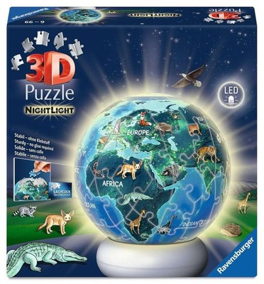 Ravensburger 12008055 Puzzle-Ball Nachtlicht Erde mit Tiermotiven, 3D Puzzle 6+