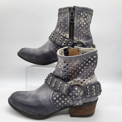 Very Volatile Distressed Leather Cowboy Ankle Boots Sz 6.5 Lattice Studded Strap
