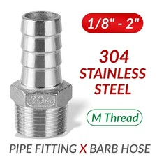 1/8"-2  NPT M Thread Pipe Fitting x Barb Hose Tail Connector 304 Stainless Steel