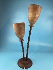 Alabaster Tischlampe, Doppel-Kelchlampe Eisenfuß 60 cm ! Braun , Vintage 70/80er