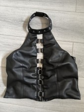 Vintage Ann Summers Insinuate Black Faux Leather Choker Neck O Ring Top Size Mdm