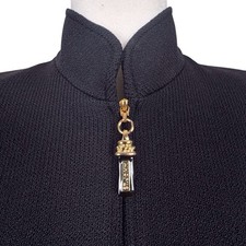 St John Collection Marie Gray Jacket Size 4 Black Textured Knit Zip Made USA