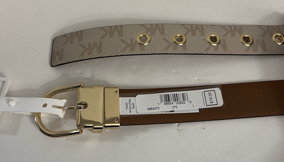 Michael Kors Leather Belt Twist Reversible MK Logo Taupe 