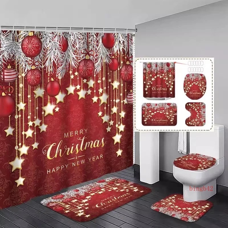 Christmas Snowman Shower Curtain Set Ambiance Setting ecoration - Image 2 of 4