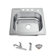 Glacier Bay Drop In 25 in Single Bowl Stainless Kitchen Sink Kit Faucet