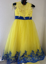 Girl Yellow Wedding Pageant Holiday Tulle Gown Flower Girl Dress Embroidery 5/6