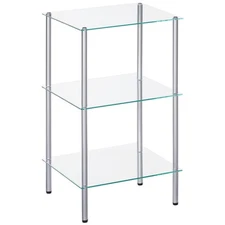 Glass Shelf, 3 Tier Bathroom Standing Shelf Unit, Tempered Glass Shelving Sta...
