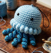 Handmade Crochet Blue Jellyfish Stuffed Animal Cute Amigurumi Sized Toy