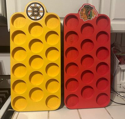 Custom Wall Hanging Display for 17 or 18 Hockey Pucks