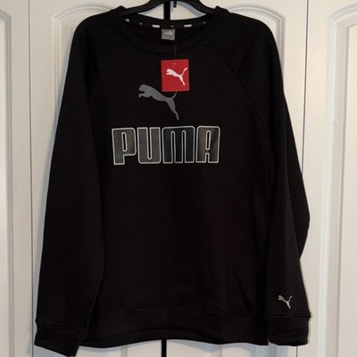 PUMA Men's Sweatshirt Black Graphic Print Logo Fleece Pullover Crew Neck