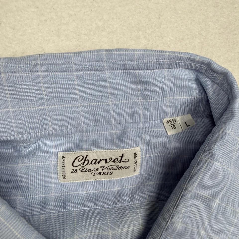 Camisa Charvet Para Hombre Grande Azul Cuadros Vestido Botón Frontal Hecha en Francia Algodón Foto 2 de 4