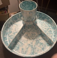 Very Rare CMC Blue Swirl Hard Plastic Child  s Cup  Divide Tray Set