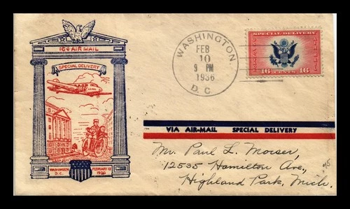 US COVER SPECIAL DELIVERY AIR MAIL FIRST DAY ISSUE SCOTT CE2 J A ROY CACHET