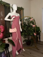 Mauve Strapless Maxi Dress with Front Slit, Sleeveless, Solid Long Evening Gown