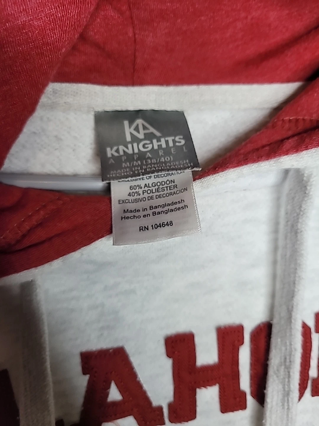 VETEMENTS Oklahoma O U Felpa con Cappuccio Uomo M 38 40 Grigio e Rosso KA Abbigliamento da Notte