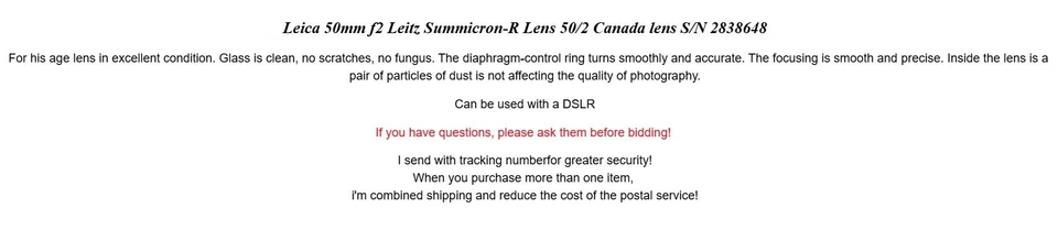 Lente Leica 50 mm f2 Leitz Summicron-R 50/2 lente Canadá S/N 2838648 Foto 2 de 4