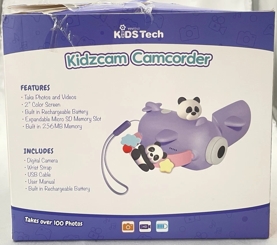 Kidzcam Camcorder - Vivitar - Purple Panda - 1080P Video Camera - Damaged Box - Image 3 of 4