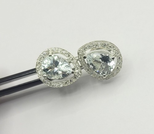 Orecchini a perno in argento sterling 925 con acquamarina naturale e pietre... - Foto 7 di 8