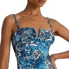 Lauren Ralph Lauren 6 Blue Floral Batik Tankini Top V-Notch Swimsuit Beach NWOT