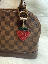 Bling Strawberry Bag Charm Keychain Car Key Fob keyring Red Color Rhinestone