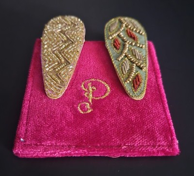 Powder Design Beaded Hair Clips Gold Beaded Pattern & Leaf Pattern Brand New (2)